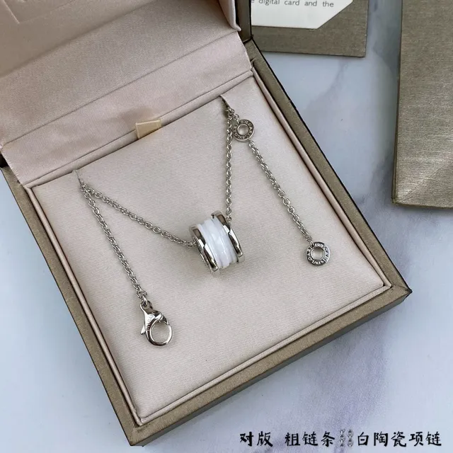 White Enamel Cylinder Pendant Gold-Tone Chain Necklace 2