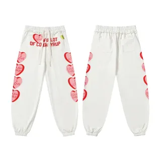 White Heart Print Cuffed Sweatpants — catalogue photo via WWTop Yupoo