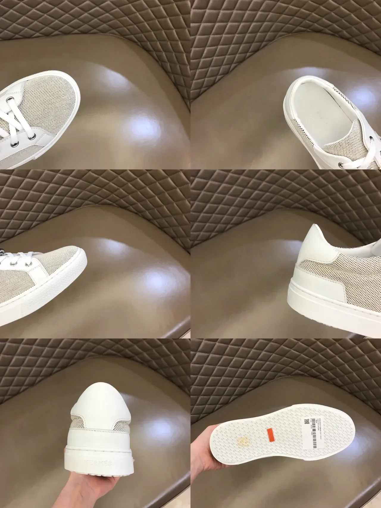 White Mesh and Leather Panel Low-Top Sneaker 3