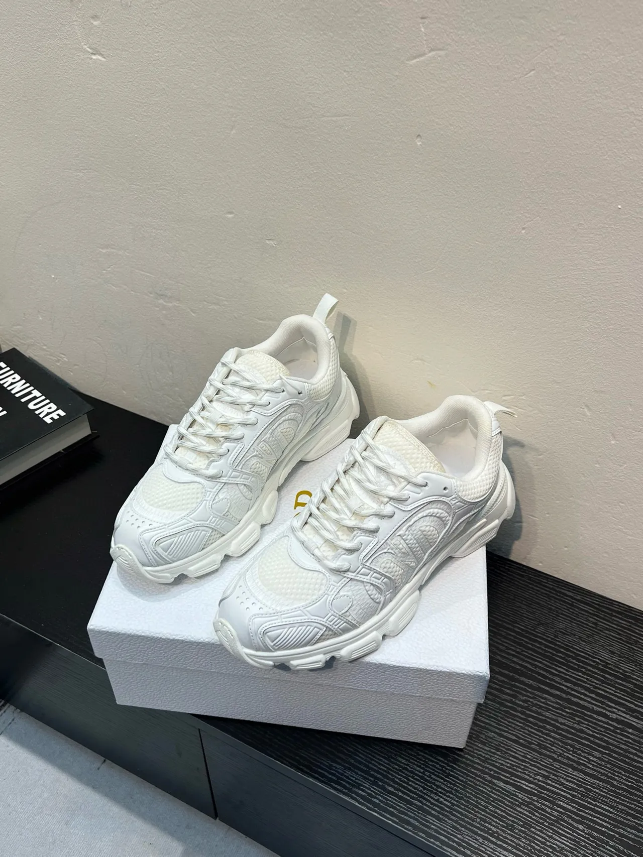 White Monochromatic Sculpted Midsole Chunky Sneakers 3