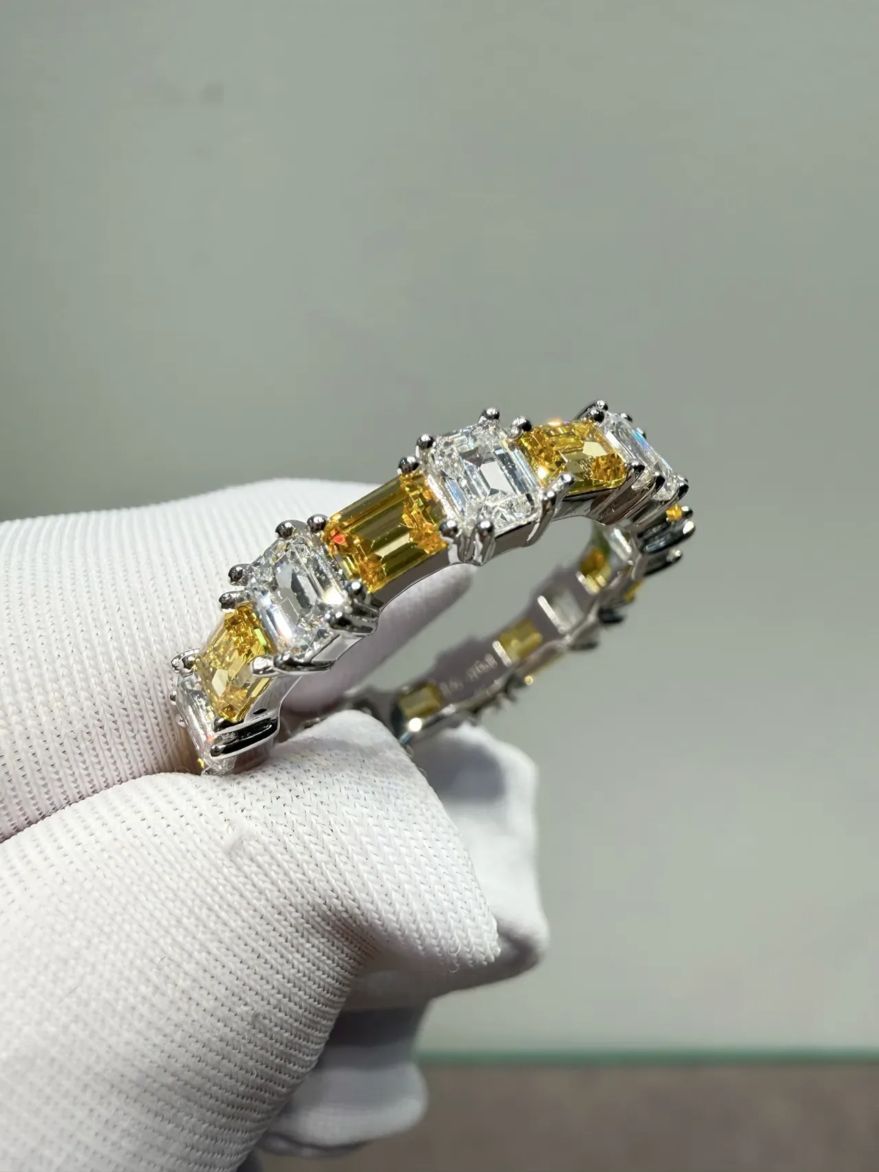 Yellow and Clear Emerald-Cut Channel-Set Multi-Stone Ring 5