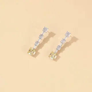 Brincos de gota lineares de gemas amarelas e transparentes