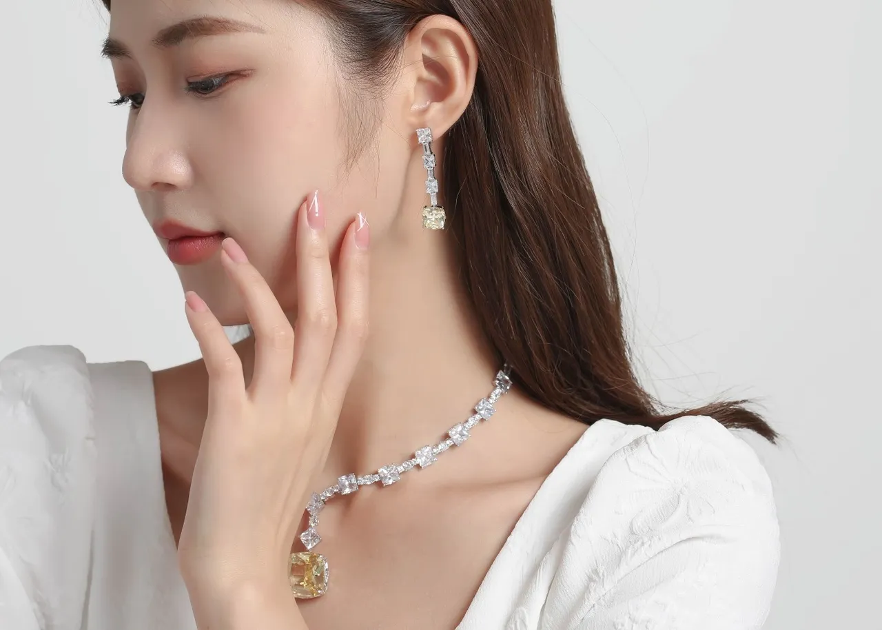 Yellow and Clear Gemstone Linear Drop Earrings 3