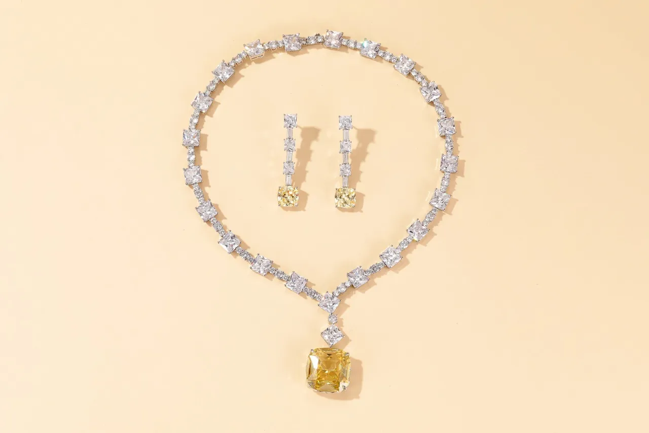 Yellow and Clear Gemstone Linear Drop Earrings 7