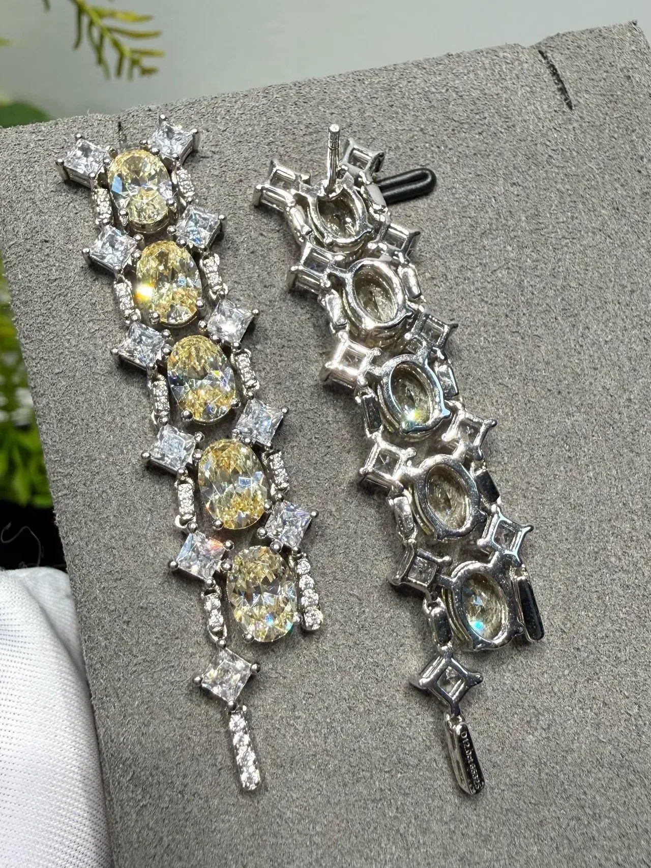 Yellow and Clear Stone Cascade Drop Earrings 5