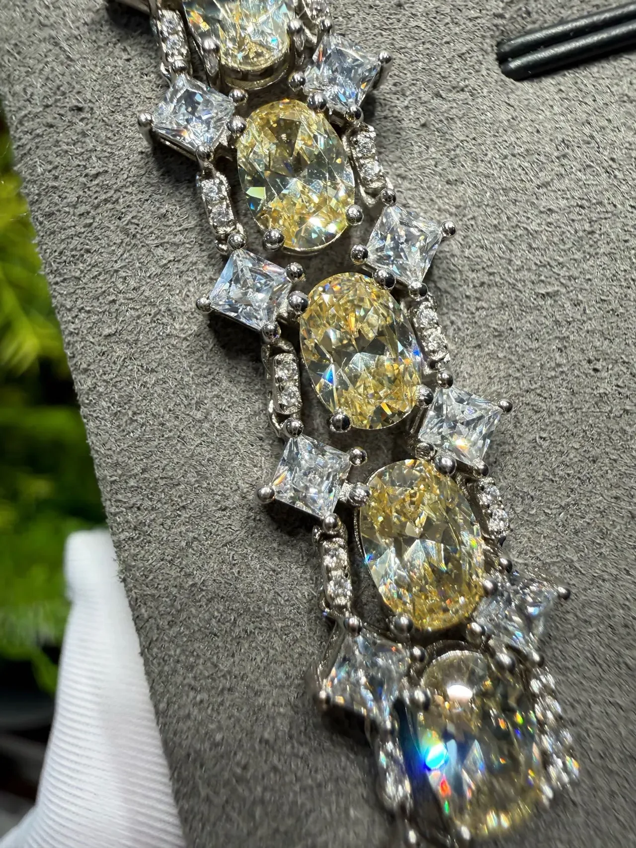 Yellow and Clear Stone Cascade Drop Earrings 6