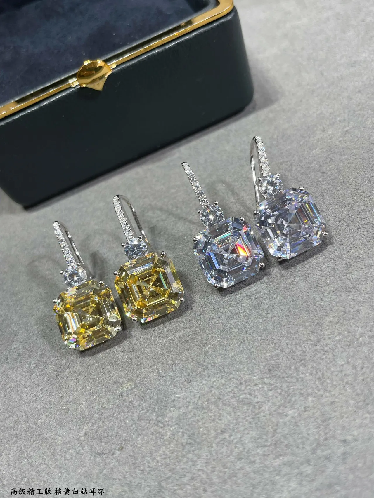 Yellow and Colorless Cushion-Cut Two-Stone Drop Earrings 6