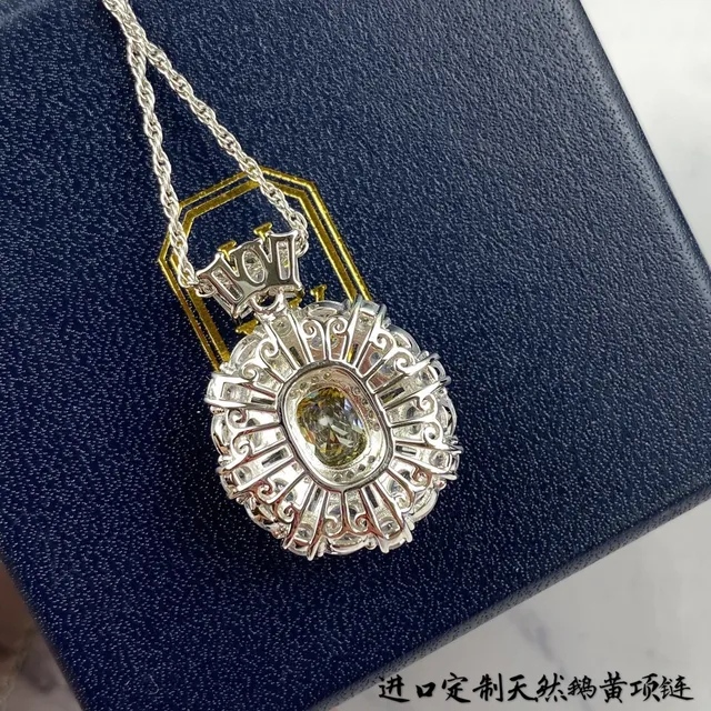 Yellow Silver Halo Cluster Pendant Cushion-Cut Center Necklace 5