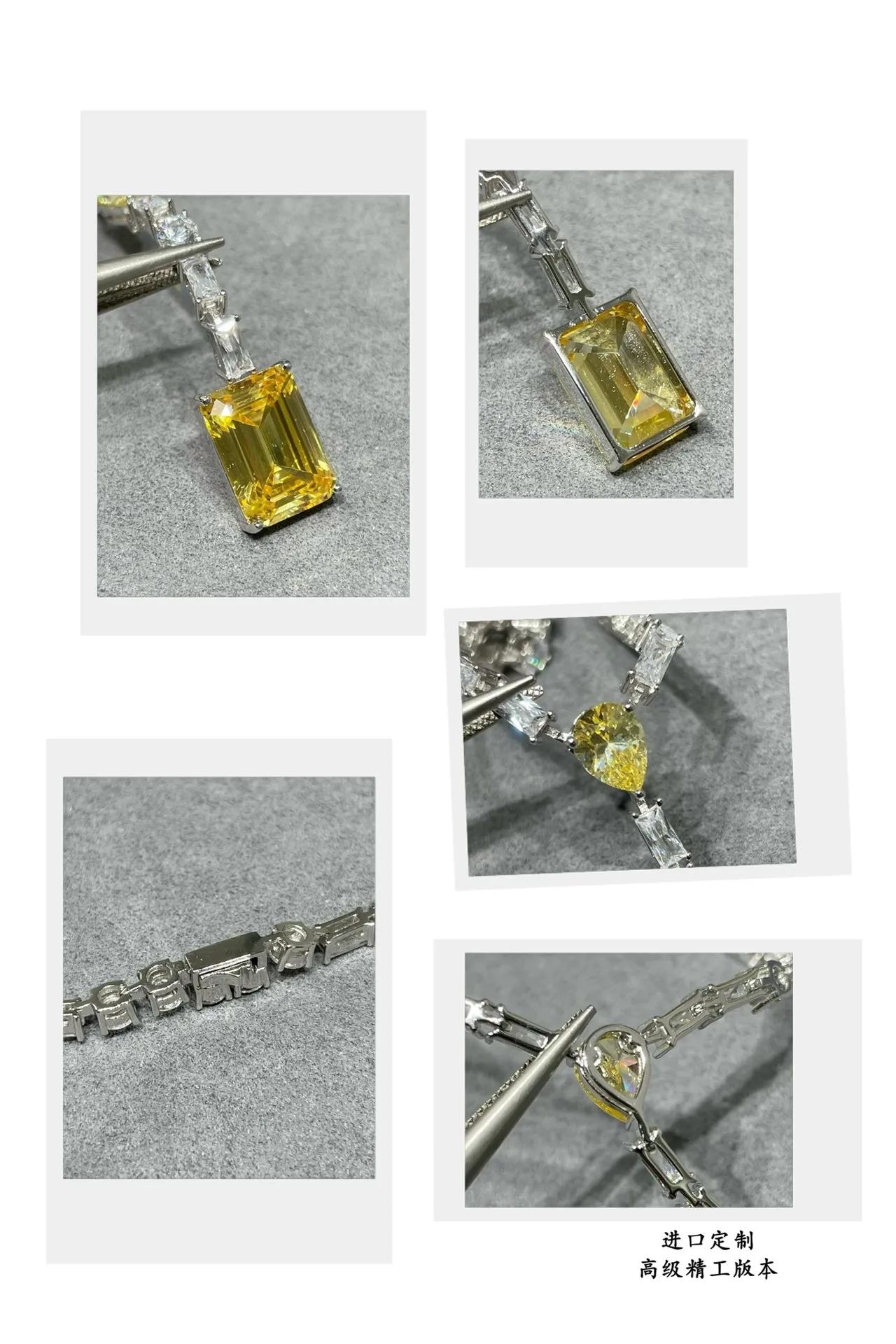 Collier avec chaîne V en argent jaune, pendentif Emerald-Cut 2