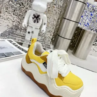 Yellow White Wavy Sole Layered Upper Chunky Sneakers