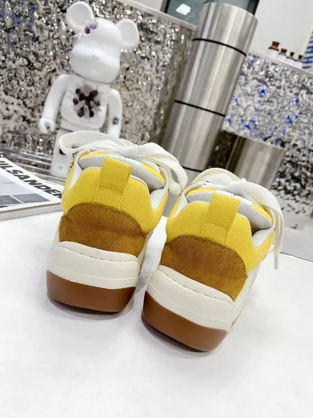 Yellow White Wavy Sole Layered Upper Chunky Sneakers 2