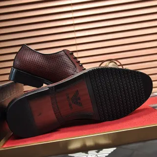Giorgio Armani Burgundy Perforated Leather Derby Shoes