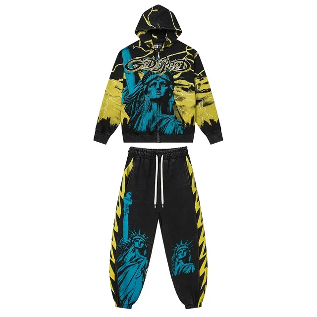 Godspeed Noir Jaune Imprimé Graphique Motif Éclair Ensemble Sportif 2