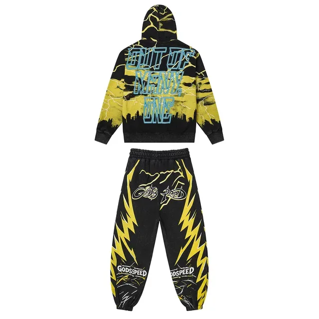 Godspeed Noir Jaune Imprimé Graphique Motif Éclair Ensemble Sportif 3