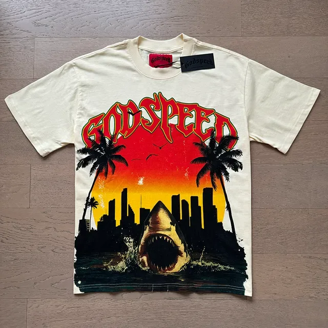 تي شيرت Godspeed جرافيك قرش الغروب 5