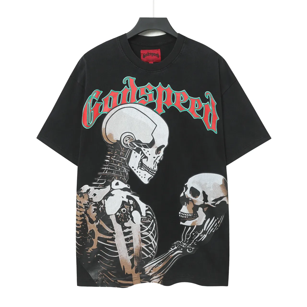 T-shirt noir oversize Godspeed à motif squelette 2