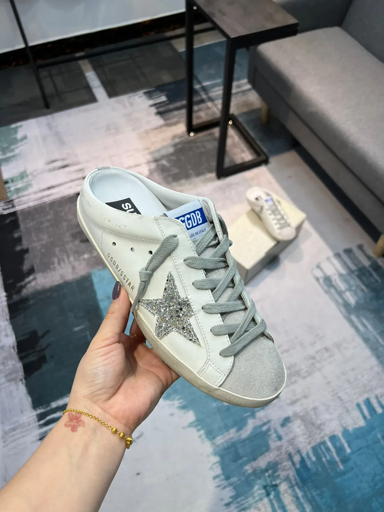 Golden Goose Super-Star Mule 白色闪光星星生活方式运动鞋 6