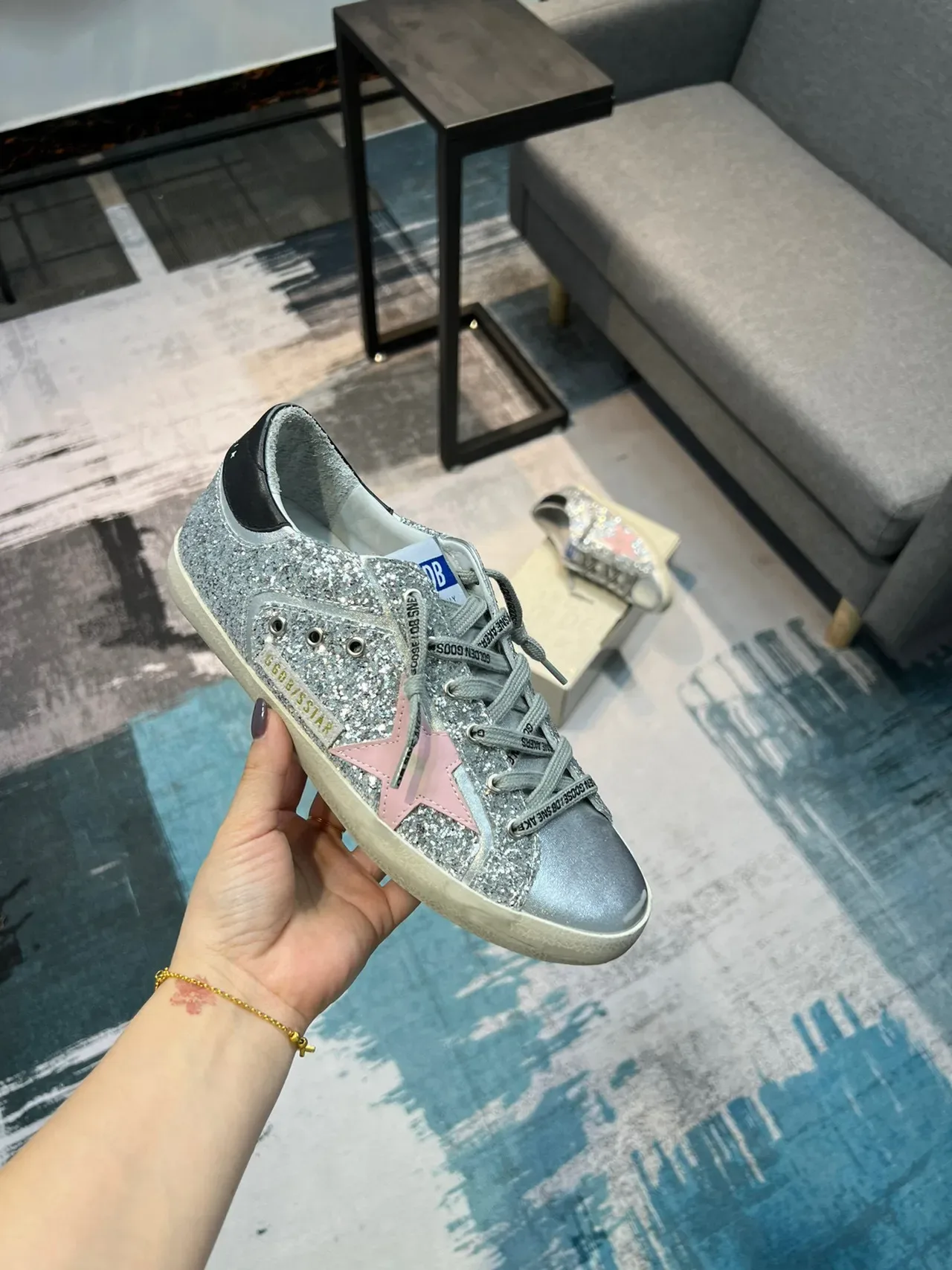 Golden Goose Superstar Silver Glitter Pink Star Lifestyle Sneakers 6