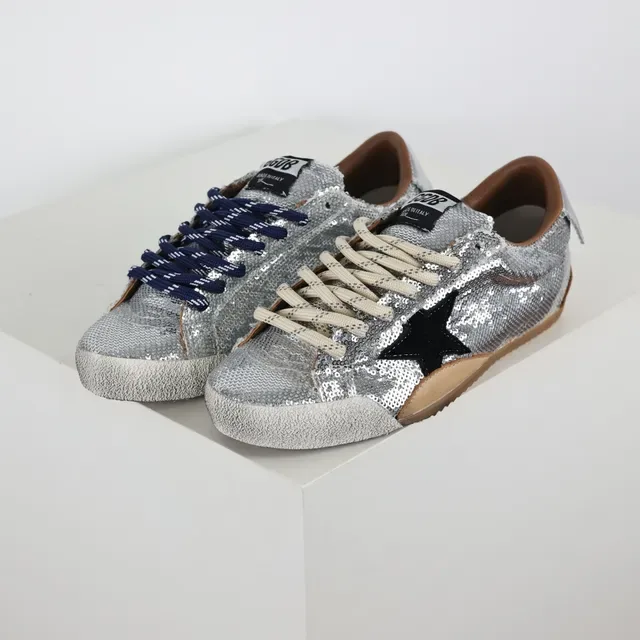 Golden Goose Superstar Silver Sequin Black Star Lifestyle Sneakers 2