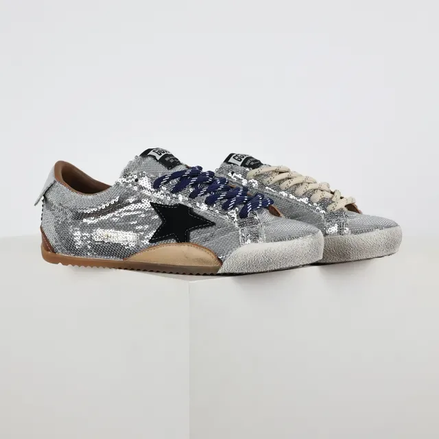 Golden Goose Superstar Silver Sequin Black Star Lifestyle Sneakers 3