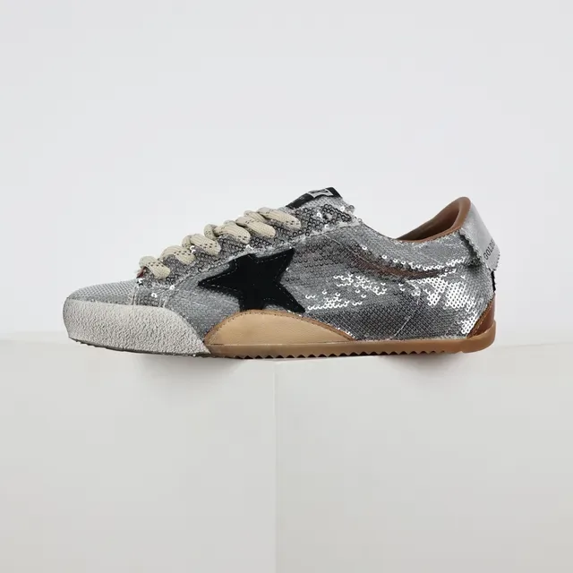 Golden Goose Superstar Silver Sequin Black Star Lifestyle Sneakers 9