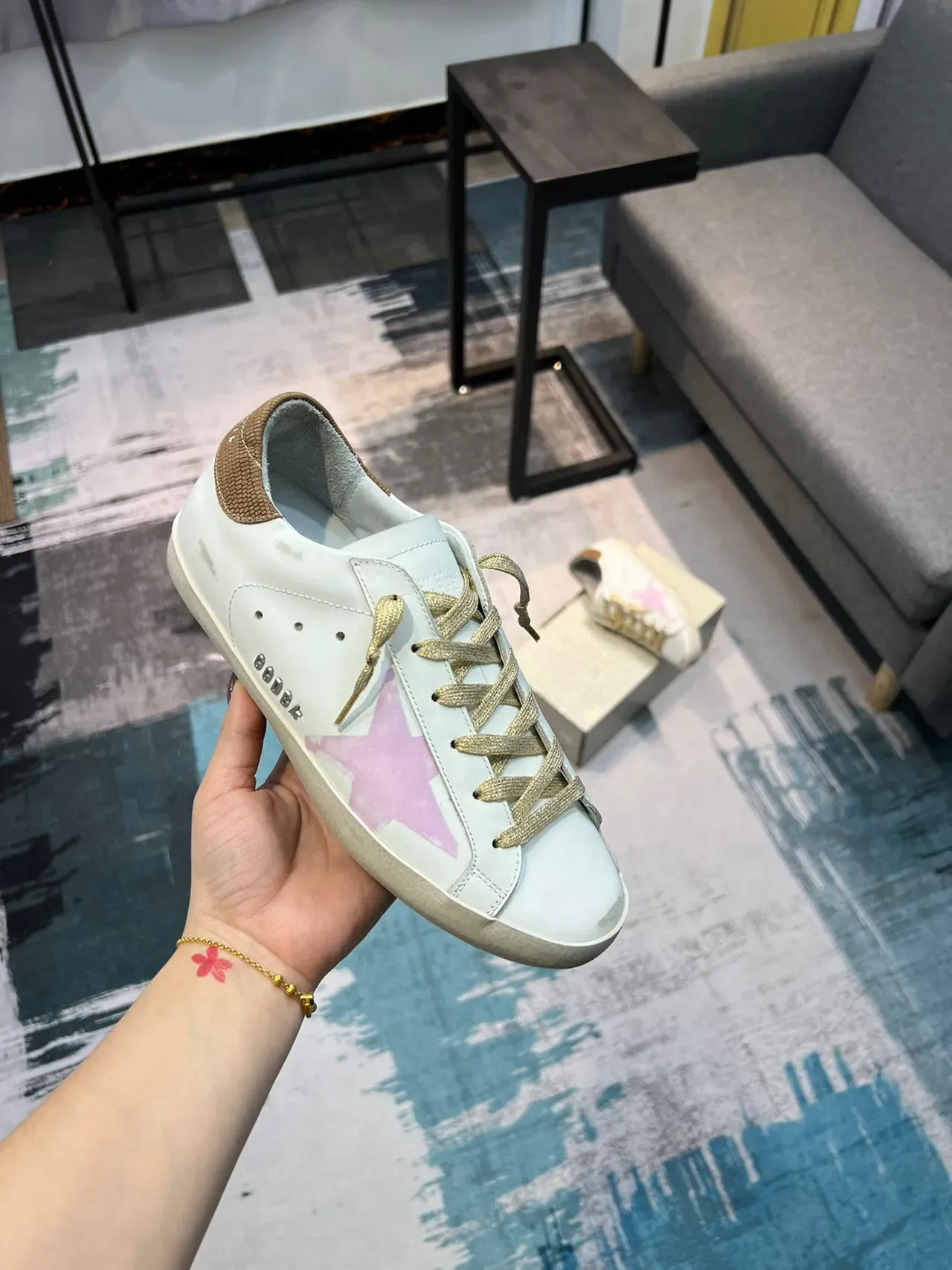 Golden Goose Superstar White Pink Star Gold Lace Lifestyle Sneakers 6