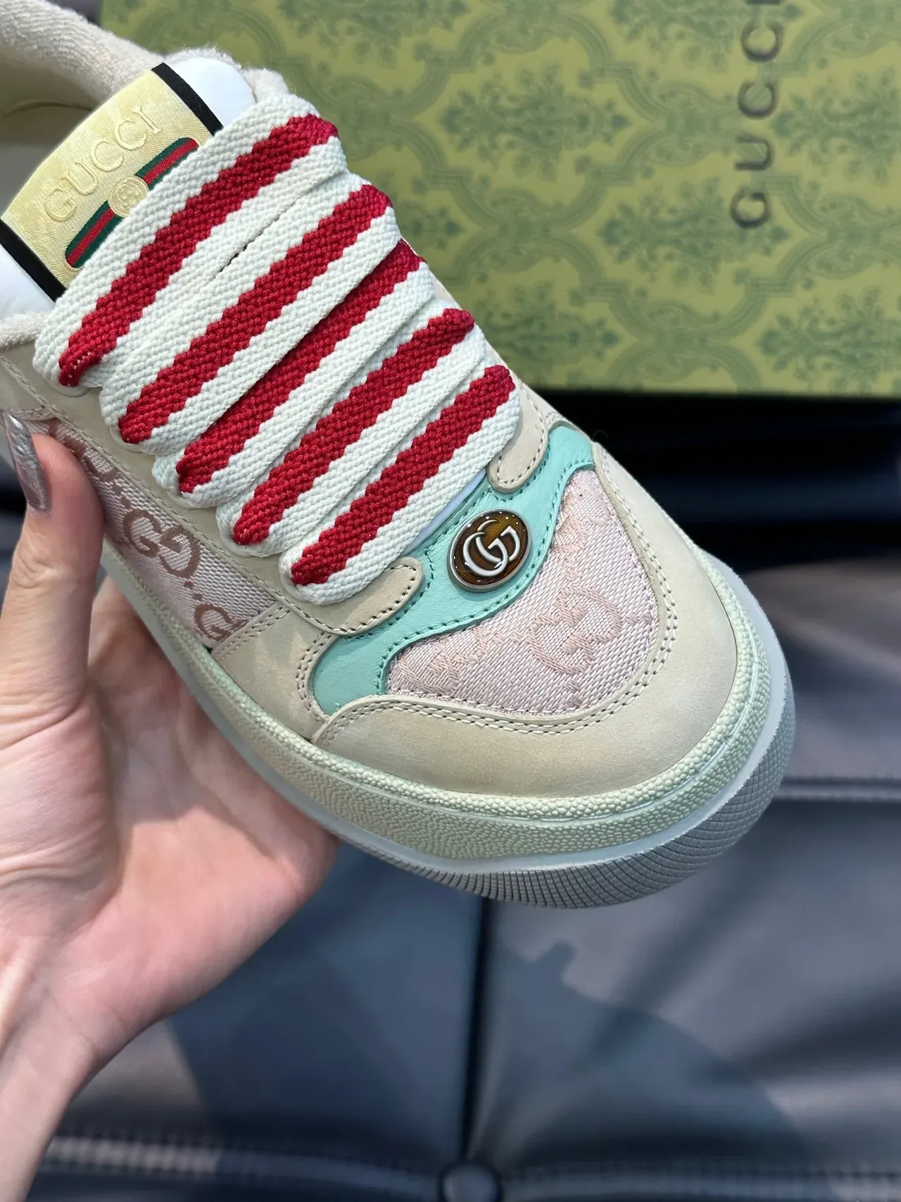 Gucci Ace Cream Red Stripe Mint Green Lifestyle Sneakers 6