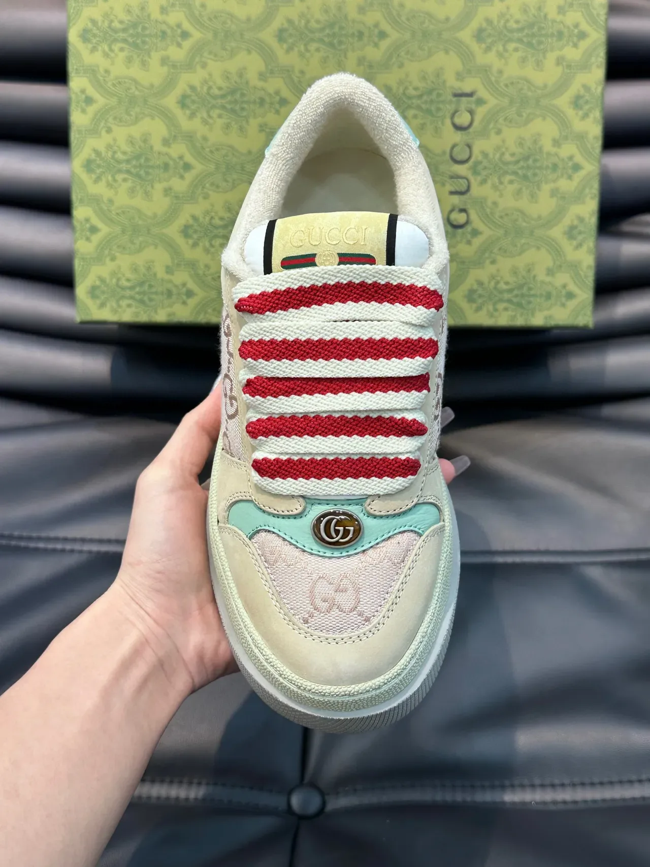 Gucci Ace Cream Red Stripe Mint Green Lifestyle Sneakers 7