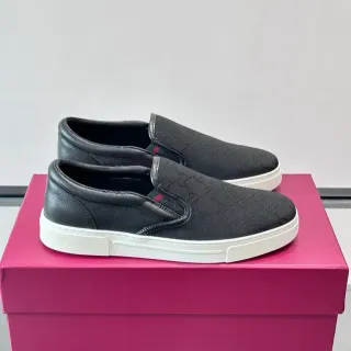 Gucci Ace 黑色 Monogram 帆布 白色鞋底 一脚蹬 生活方式运动鞋