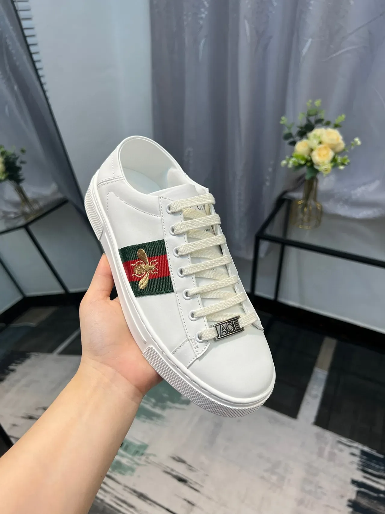 Gucci Ace 白绿红 Web Stripe Bee Embroidery 生活方式运动鞋 6