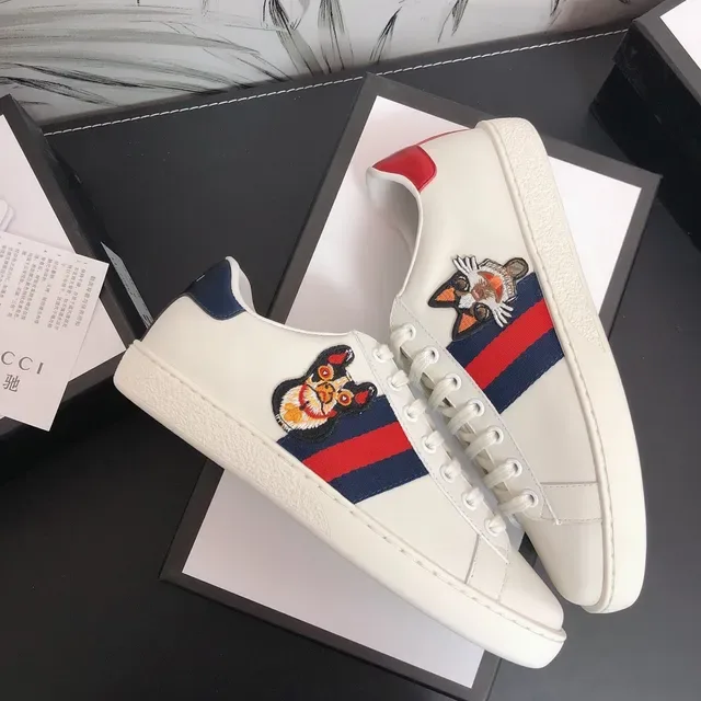 Gucci Ace White Leather Web Stripe Embroidered Cat Lifestyle Sneakers 3