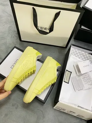 Gucci Ace حذاء رياضي أصفر مثقوب لوجو أسلوب حياة 6