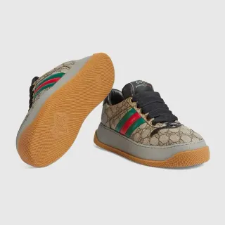 Gucci Beige Negro GG Monogram Canvas Web Stripe Acento Estilo de Vida Zapatillas