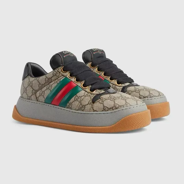 Gucci Beige Negro GG Monogram Canvas Web Stripe Acento Estilo de Vida Zapatillas 2