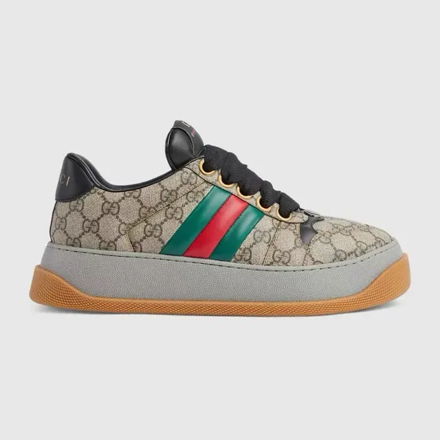 Gucci Beige Negro GG Monogram Canvas Web Stripe Acento Estilo de Vida Zapatillas 4