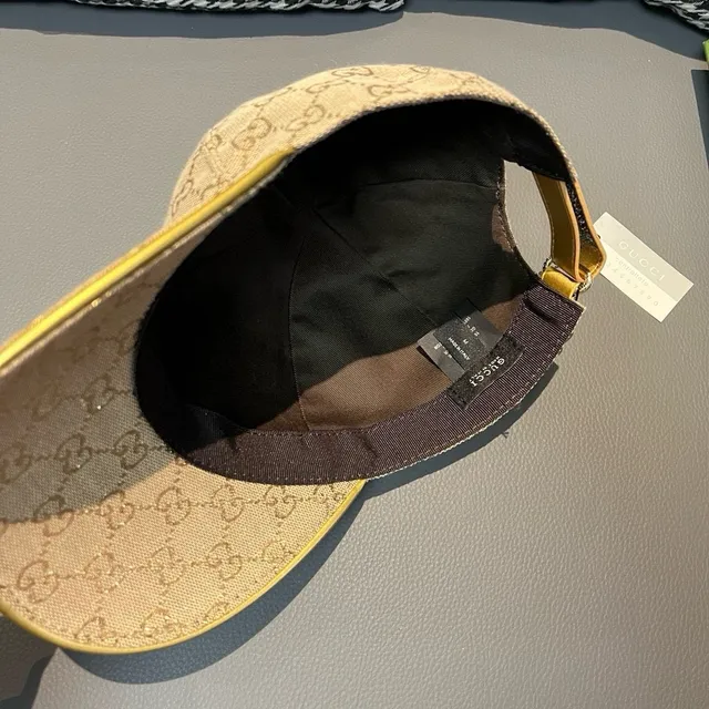 Gucci Beige Gold GG Supreme Monogram Web Stripe Accent Baseball Cap 8
