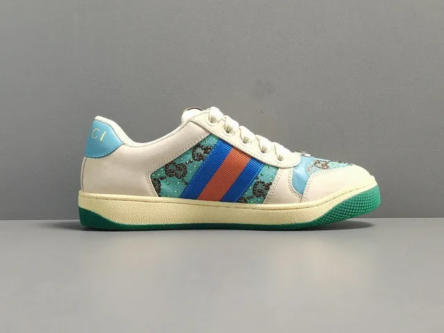 Gucci Beige Multicolor Low-Top Leather And Jacquard GG Fabric Lifestyle Sneakers 16