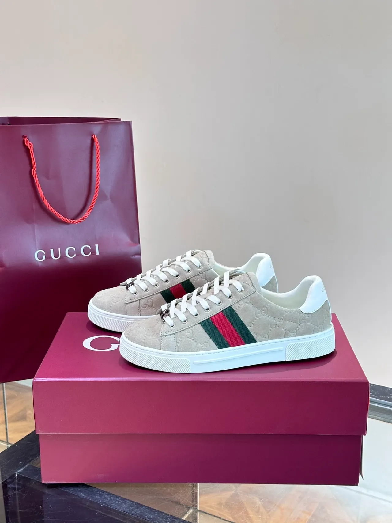 Gucci Beige White Embossed GG Monogram Web Stripe Detail Lifestyle Sneakers 5