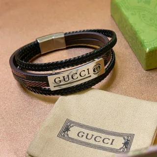 Gucci سوار جلدي مضفر أسود بني متعدد الالتفاف