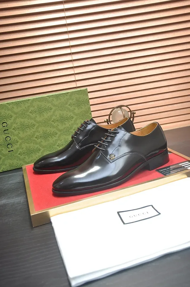 Gucci Black Brown Polished Leather Cap Toe Oxford Shoes 4