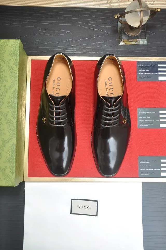 Gucci Black Brown Polished Leather Cap Toe Oxford Shoes 5