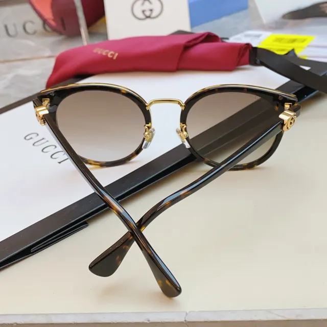 Gucci أسود ذهبي عيون قطة مدورة هجين متدرج رمادي عدسات نظارات شمسية 3