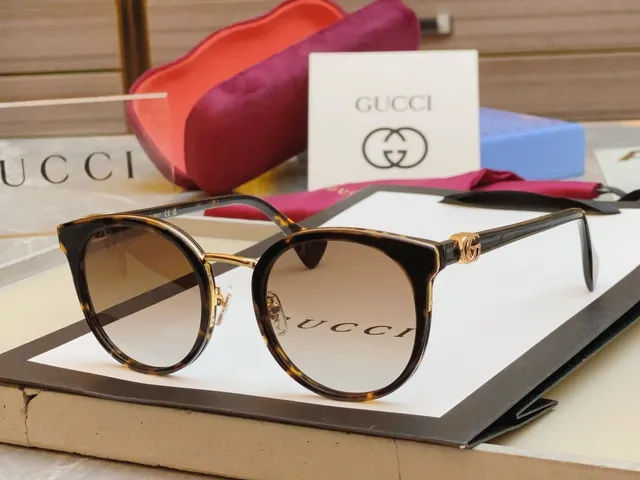Gucci أسود ذهبي عيون قطة مدورة هجين متدرج رمادي عدسات نظارات شمسية 4