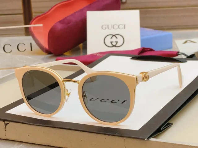 Gucci أسود ذهبي عيون قطة مدورة هجين متدرج رمادي عدسات نظارات شمسية 5