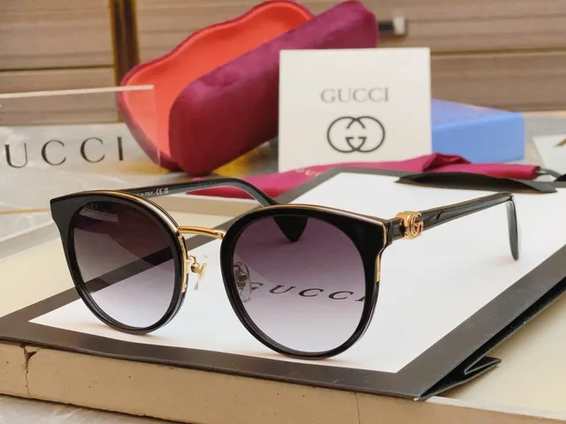 Gucci أسود ذهبي عيون قطة مدورة هجين متدرج رمادي عدسات نظارات شمسية 6