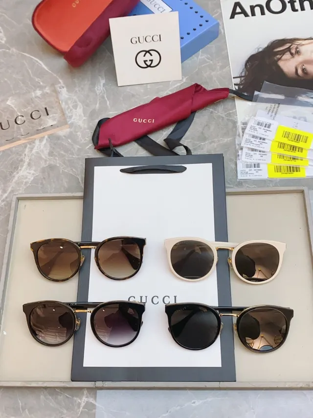 Gucci أسود ذهبي عيون قطة مدورة هجين متدرج رمادي عدسات نظارات شمسية 8