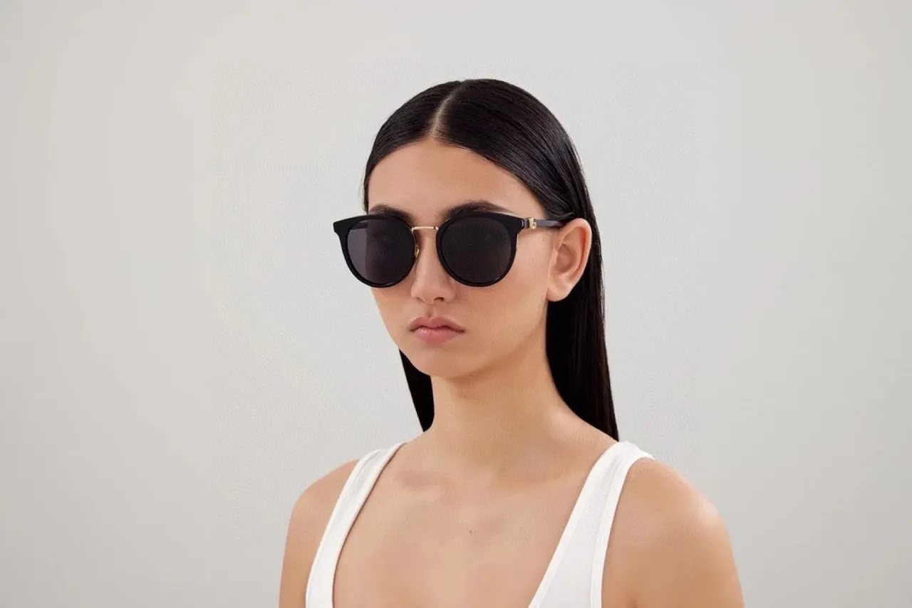 Gucci أسود ذهبي عيون قطة مدورة هجين متدرج رمادي عدسات نظارات شمسية 9