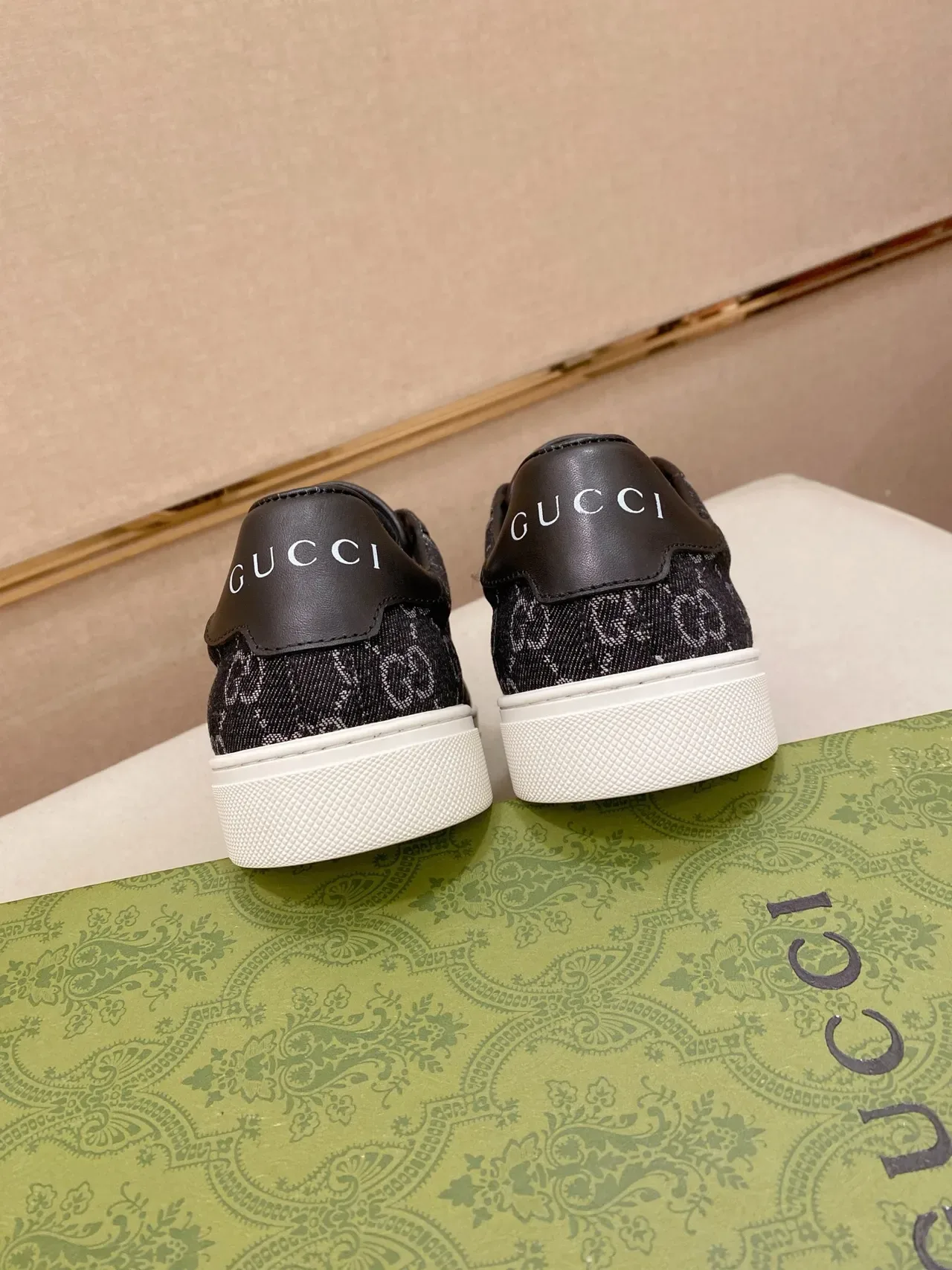 Gucci Black Green GG Monogram Canvas Web Stripe Side Panel Lifestyle Sneakers 3