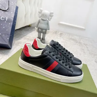 Gucci 黑红皮革鞋面 网纹侧边面板 生活方式运动鞋