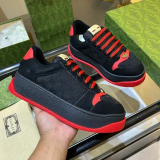 Gucci Black Red Platform Sole Suede And Coated Canvas Upper Chunky Sneakers